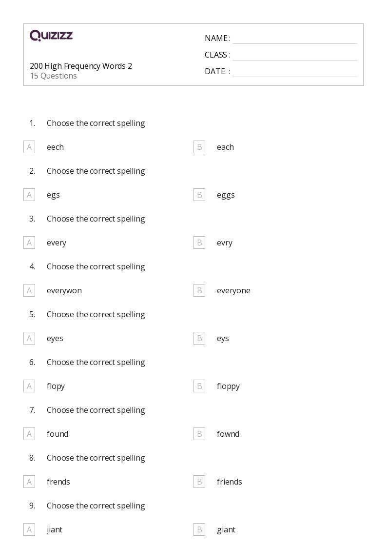 50+ High Frequency Words worksheets on Quizizz | Free & Printable