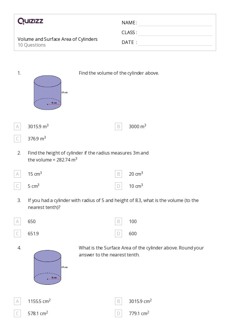 50+ Volume of a Cylinder worksheets for 6th Class on Quizizz Free