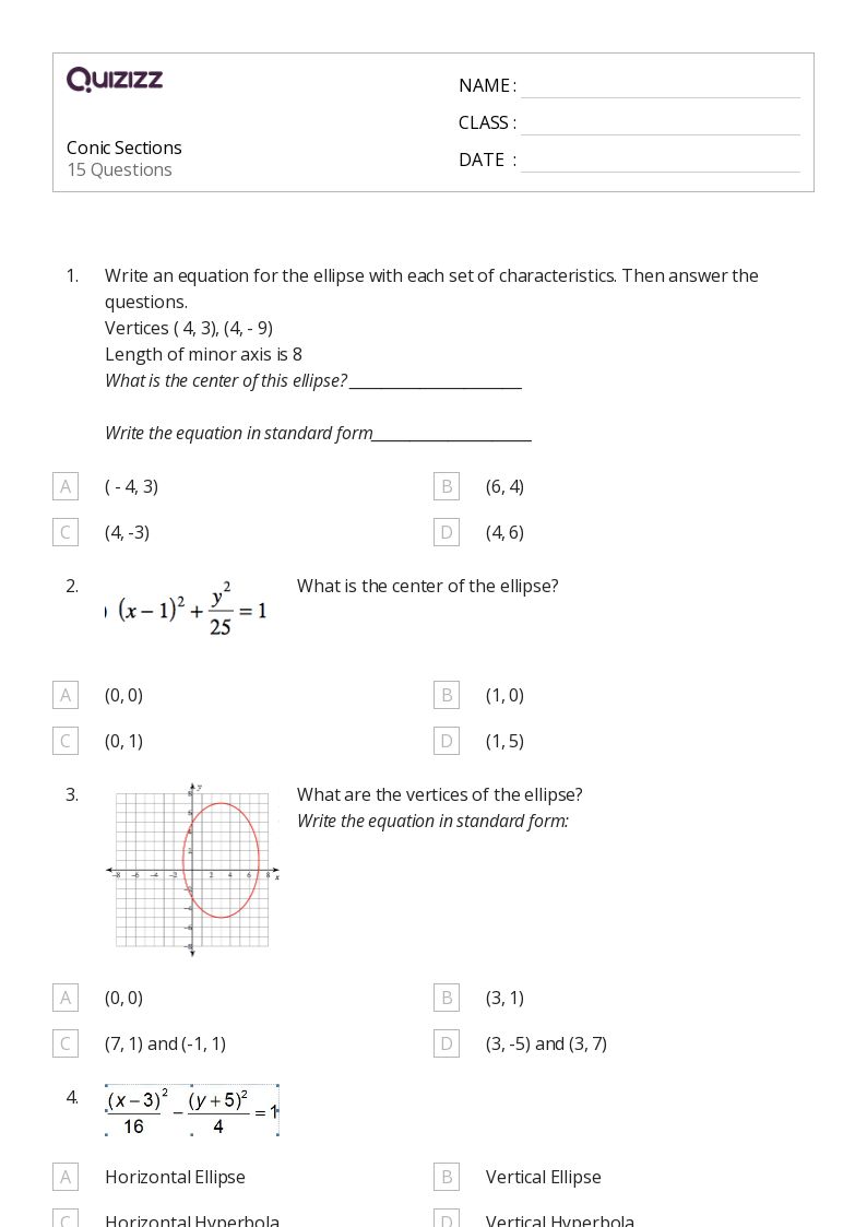 50+ Conic Sections worksheets for 12th Grade on Quizizz Free & Printable