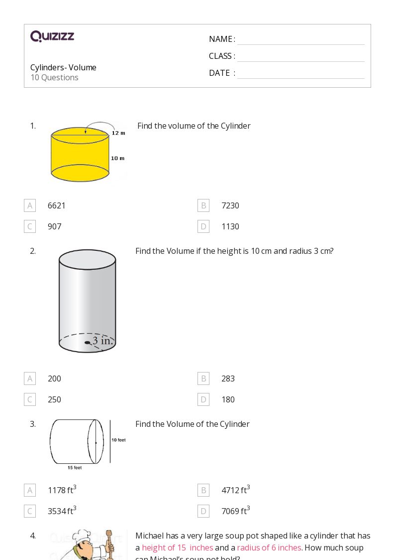 50+ Cylinders worksheets for 8th Class on Quizizz Free & Printable