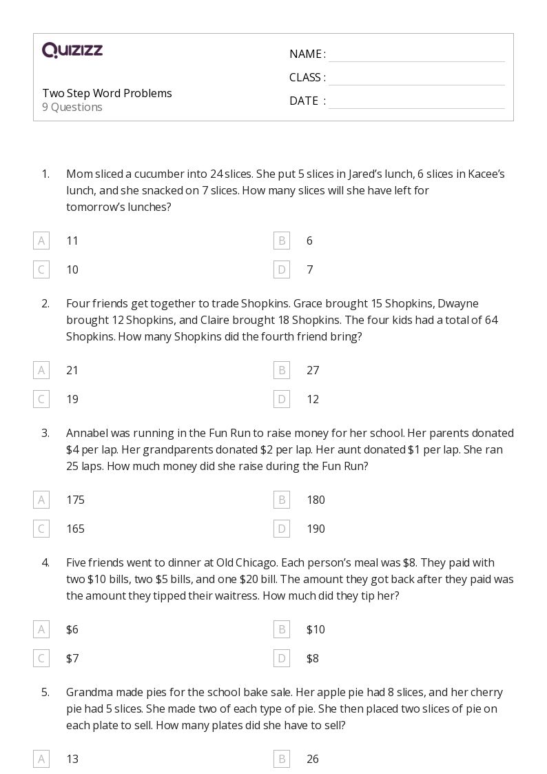 50+ TwoStep Word Problems worksheets for 3rd Grade on Quizizz Free