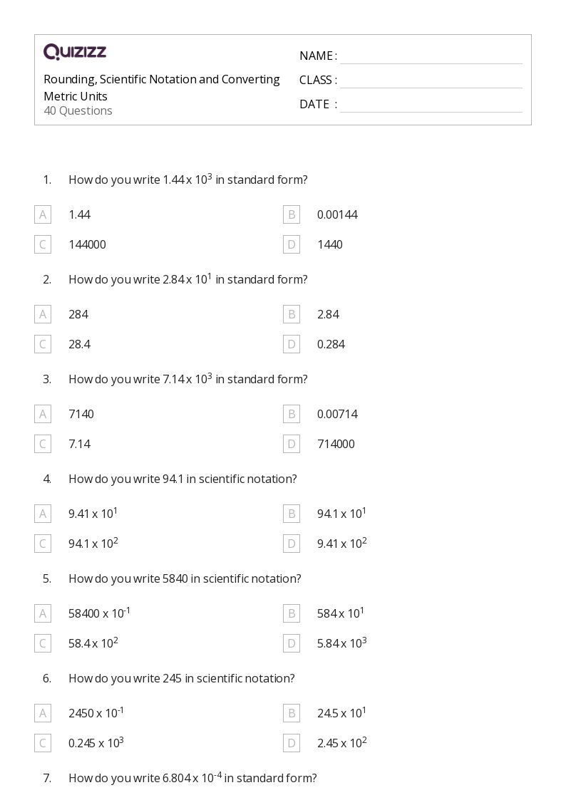 50+ Converting Metric Units worksheets for 7th Grade on Quizizz Free