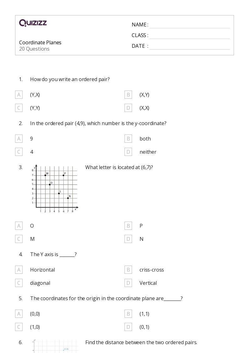 50+ Coordinate Planes worksheets for 6th Grade on Quizizz Free & Printable