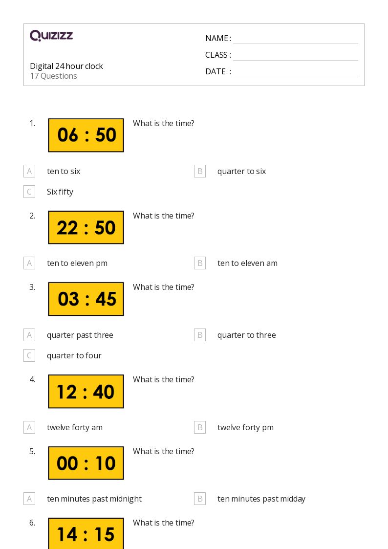 50+ Time to the Quarter Hour worksheets for 6th Grade on Quizizz Free