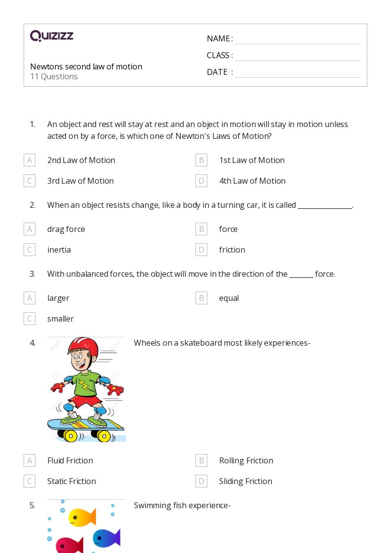 50+ newtons second law worksheets on Quizizz | Free & Printable