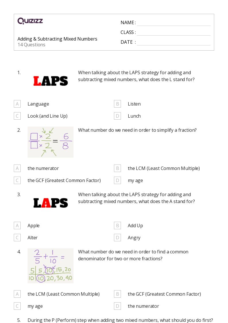 50+ Adding Mixed Numbers worksheets for 8th Grade on Quizizz Free & Printable