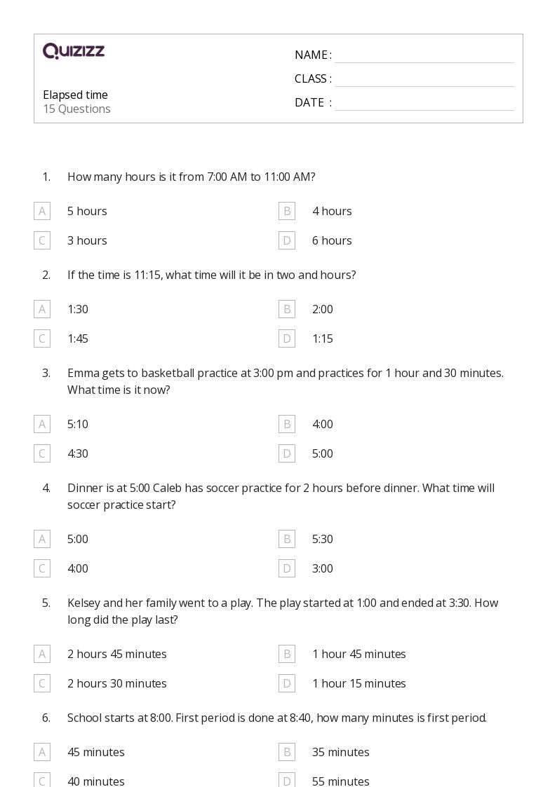 50+ Word Problems and Elapsed Time worksheets for 2nd Grade on Quizizz Free & Printable