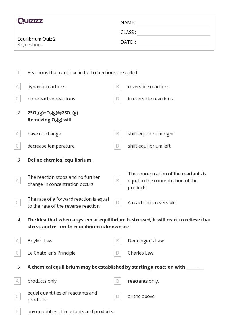 50+ equilibrium constant and reaction quotient worksheets for 9th Grade