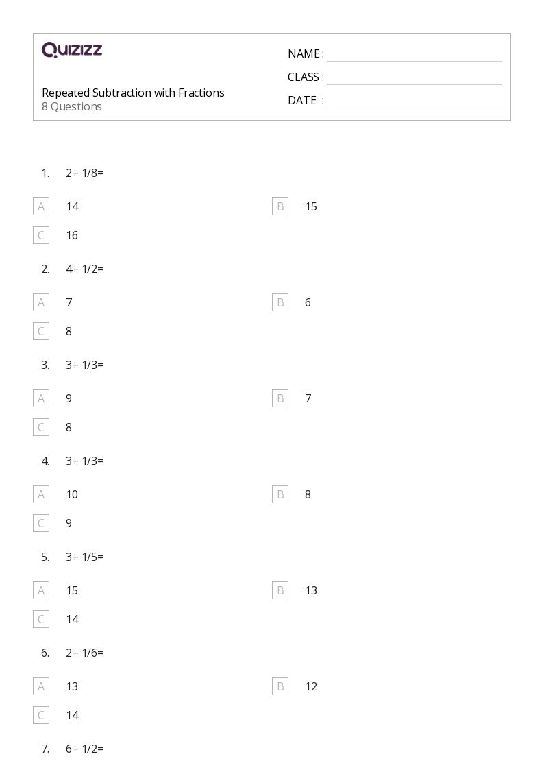 50+ Repeated Subtraction worksheets for 3rd Grade on Quizizz Free & Printable