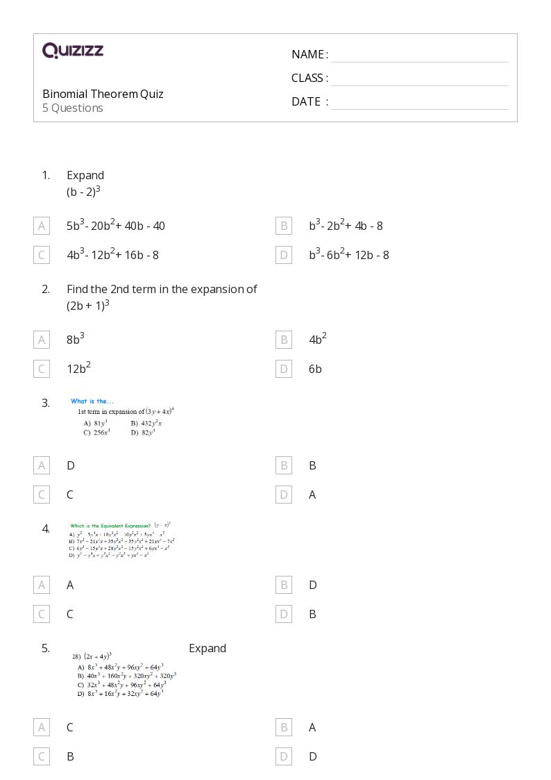 50+ binomial theorem worksheets on Quizizz Free & Printable