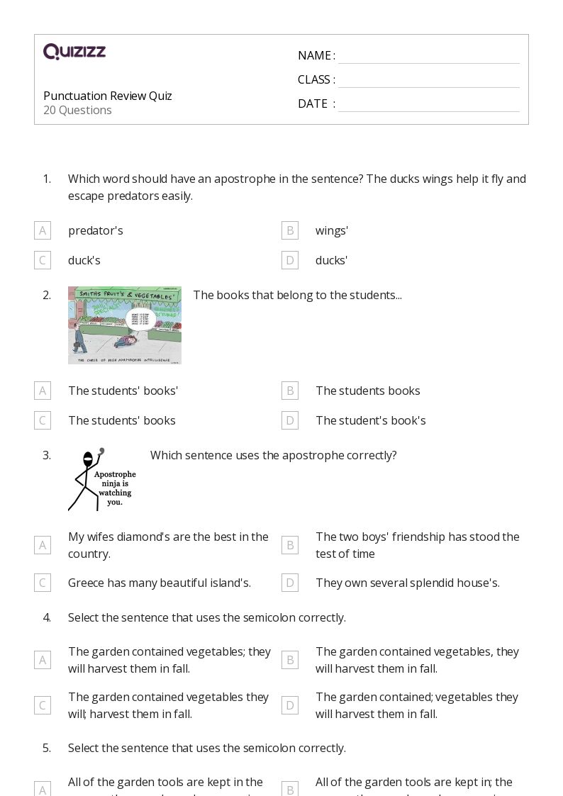 50+ Punctuation worksheets for 7th Grade on Quizizz Free & Printable