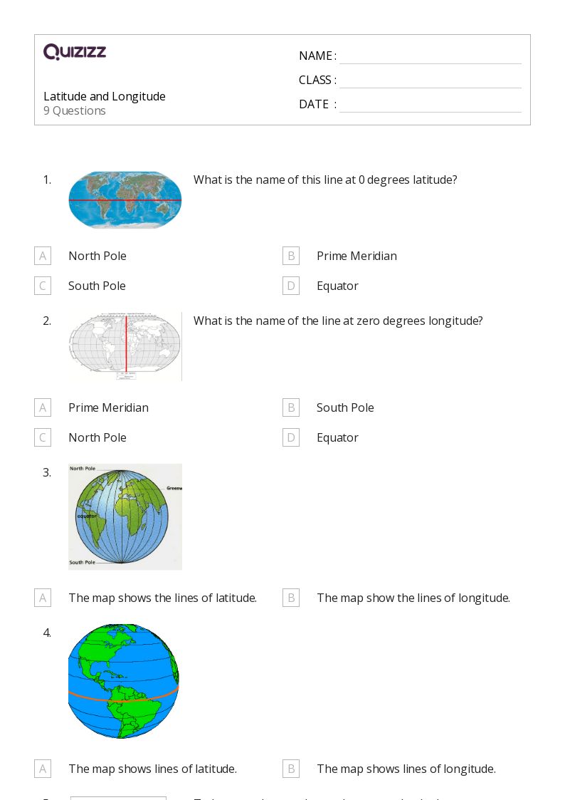 50+ latitude and longitude worksheets for 4th Grade on Quizizz Free & Printable