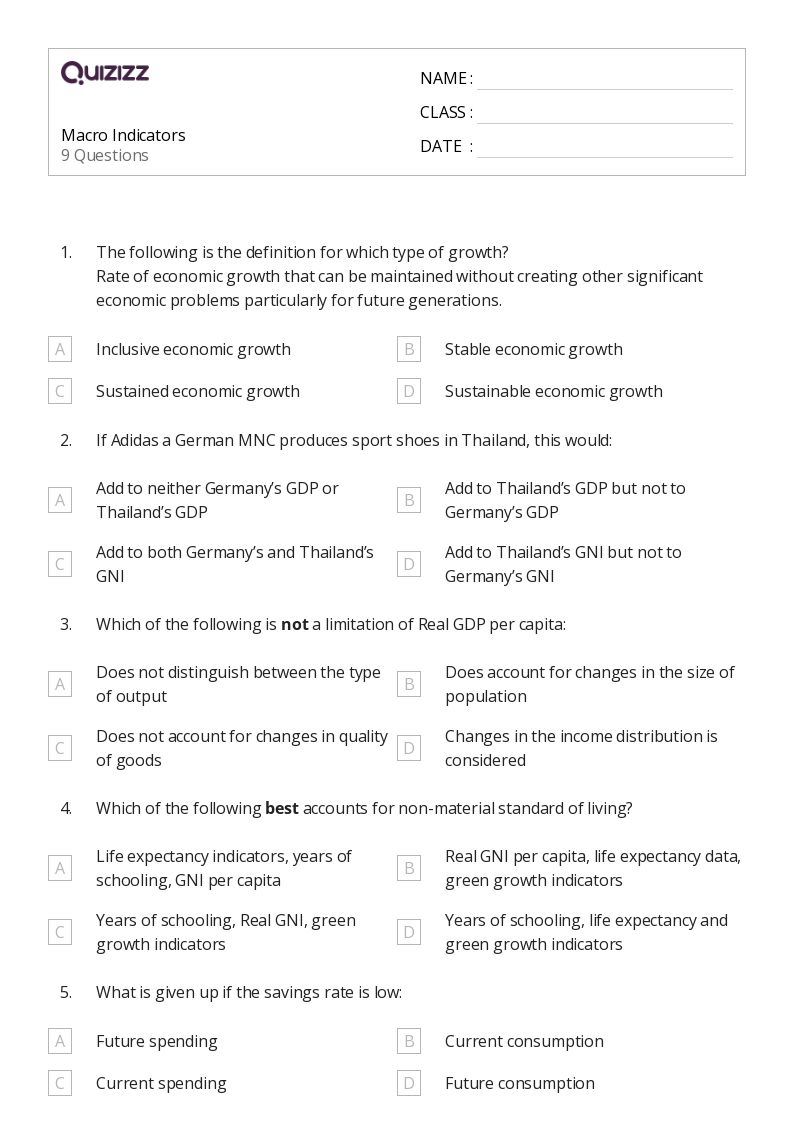 50+ economic indicators worksheets for 11th Grade on Quizizz Free