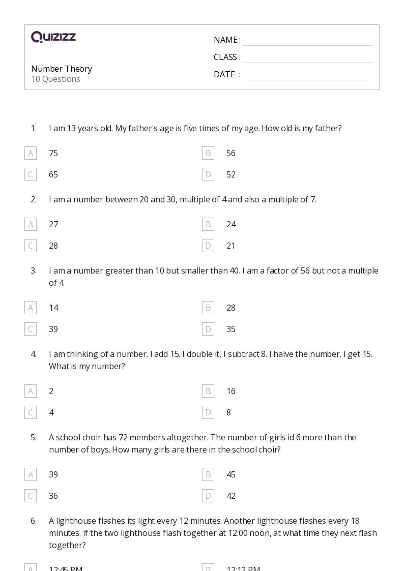 50+ Number Theory worksheets for 8th Grade on Quizizz Free & Printable