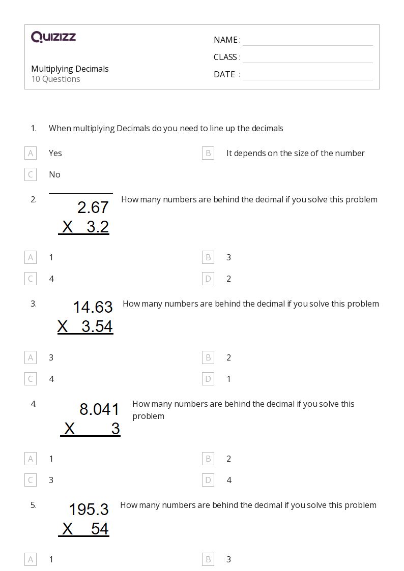 50+ Multiplying Decimals worksheets for 4th Grade on Quizizz | Free