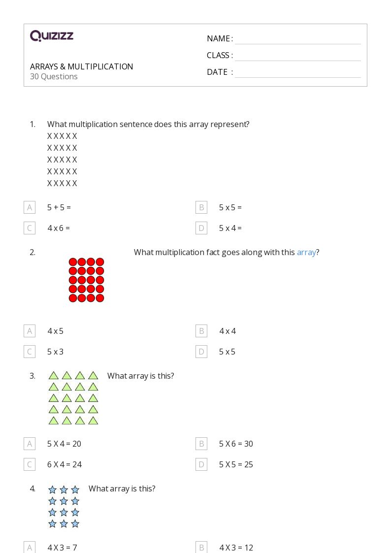 50+ Multiplication with Arrays worksheets for 4th Year on Quizizz Free & Printable