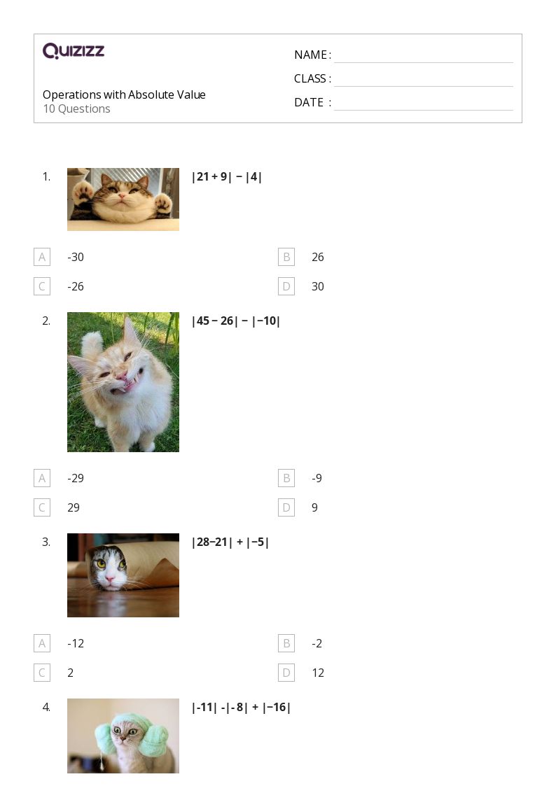 50+ absolute value worksheets for 9th Grade on Quizizz Free & Printable