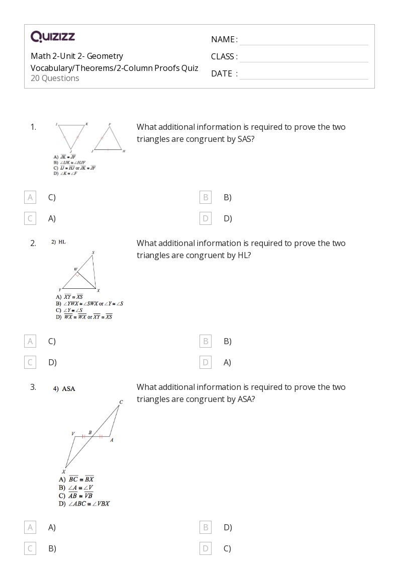 50+ congruent triangles sss sas and asa worksheets on Quizizz Free