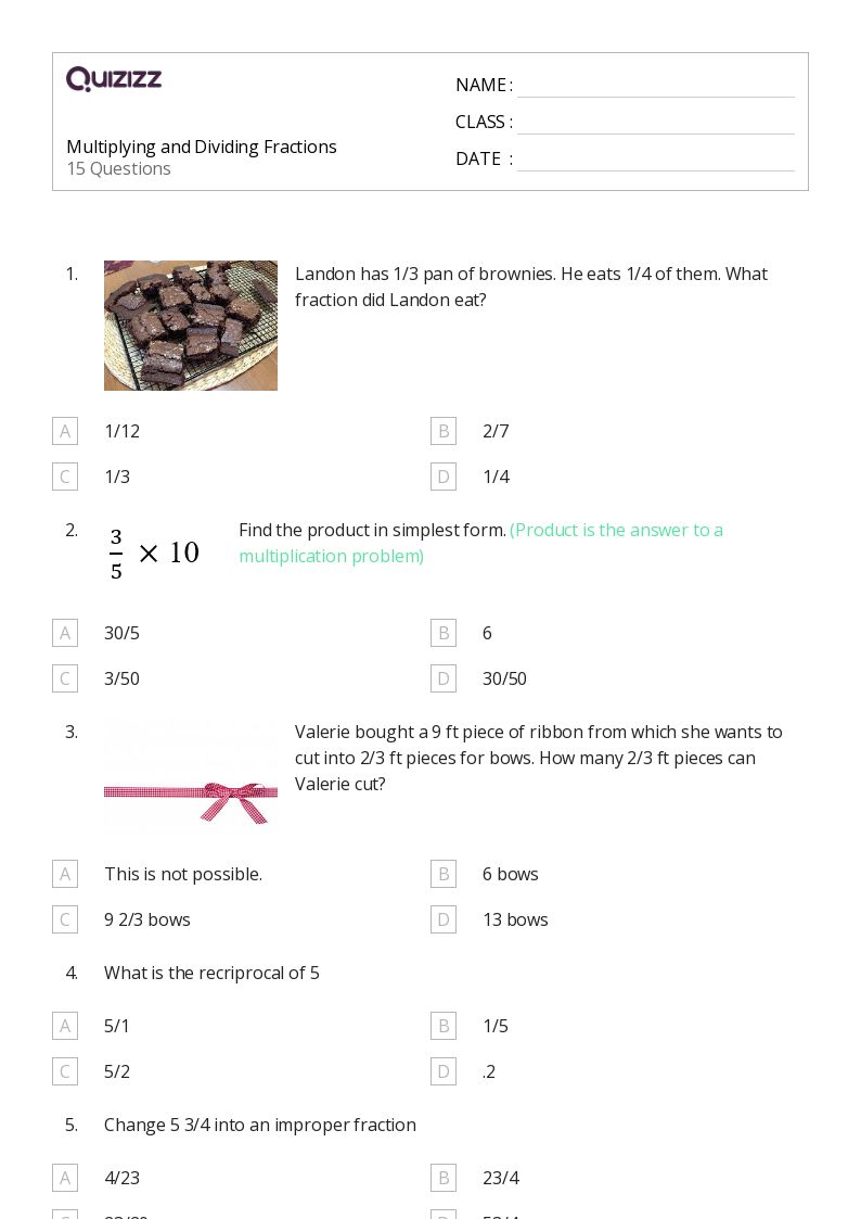 50+ Multiplying and Dividing Fractions worksheets on Quizizz Free
