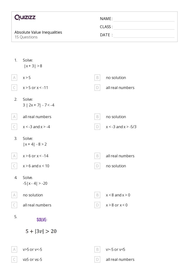 50+ Absolute Value worksheets for 8th Grade on Quizizz Free & Printable