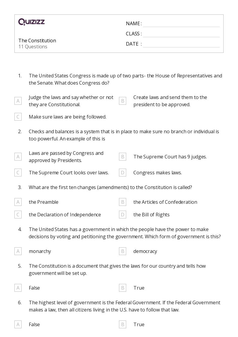 50+ the constitution worksheets for 5th Grade on Quizizz Free & Printable
