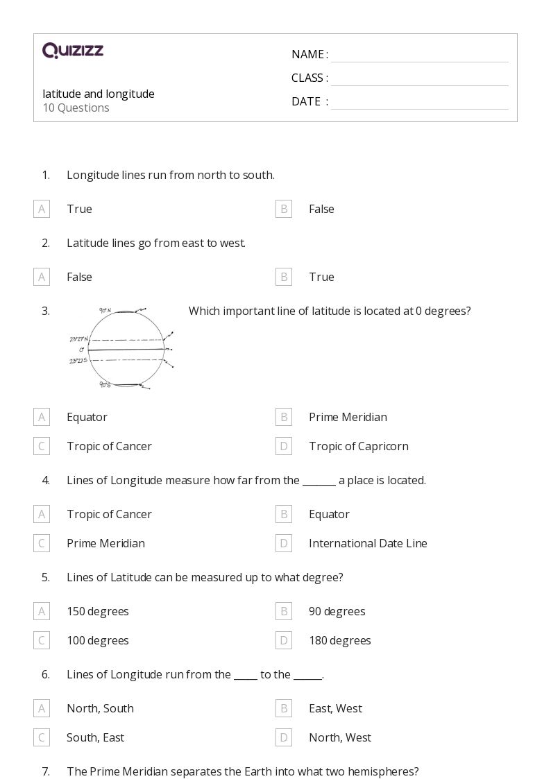 50+ latitude and longitude worksheets on Quizizz Free & Printable