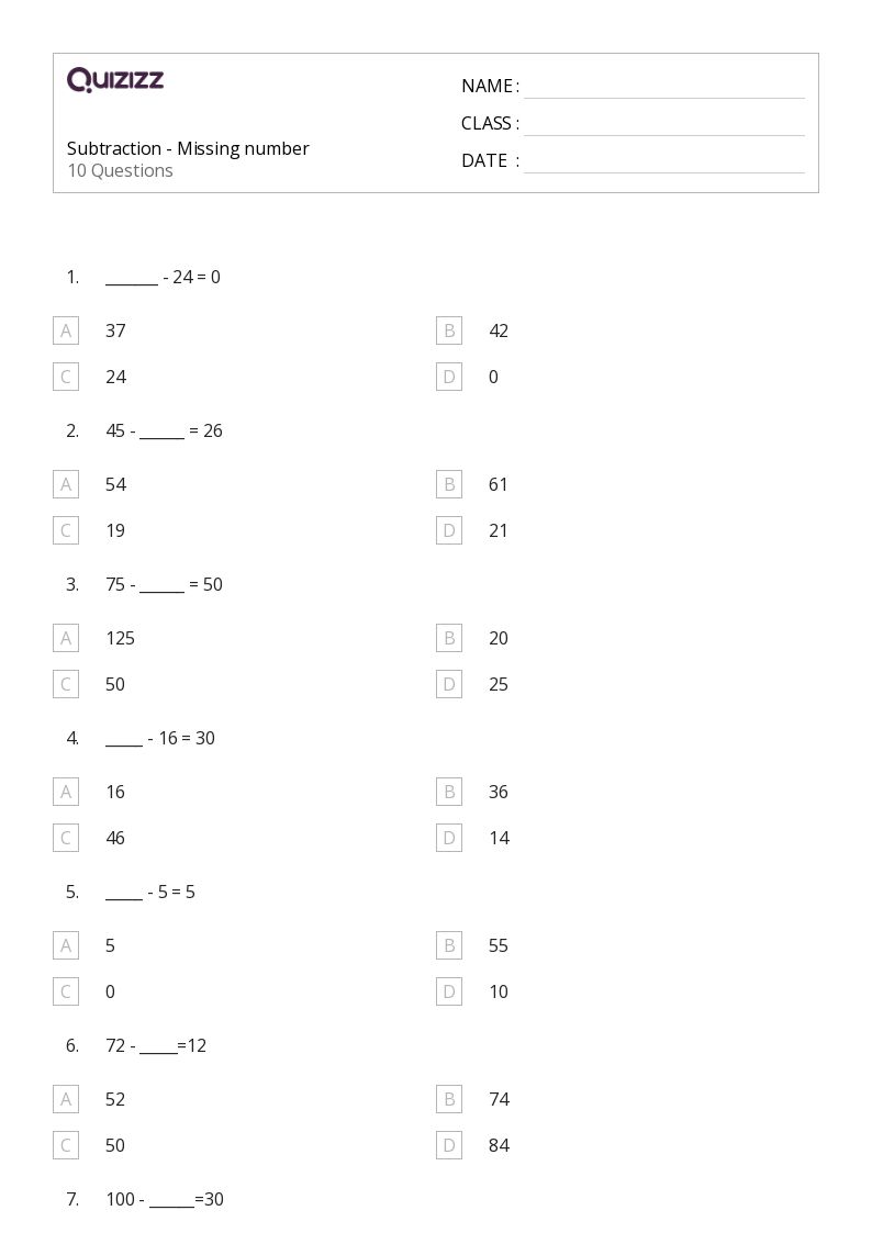 50+ Subtraction and Missing Numbers worksheets for 2nd Grade on Quizizz Free & Printable