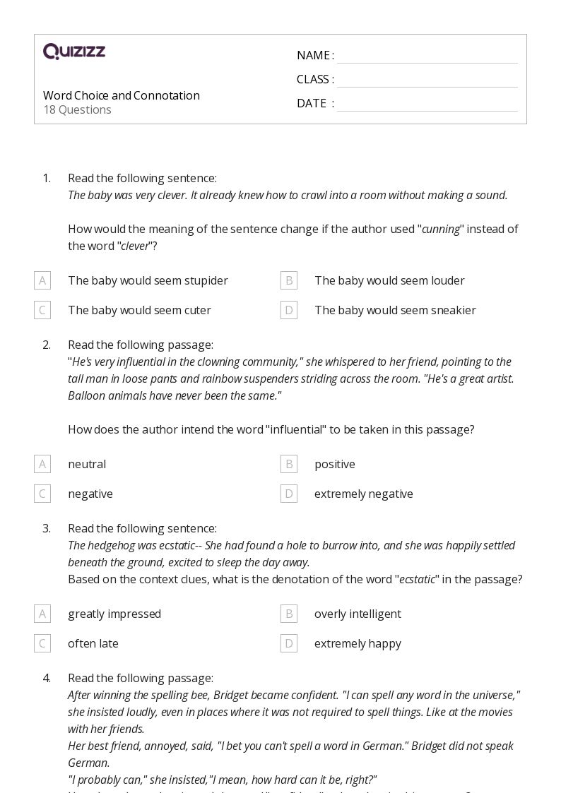 50+ Analyzing Word Choice worksheets for 8th Grade on Quizizz | Free