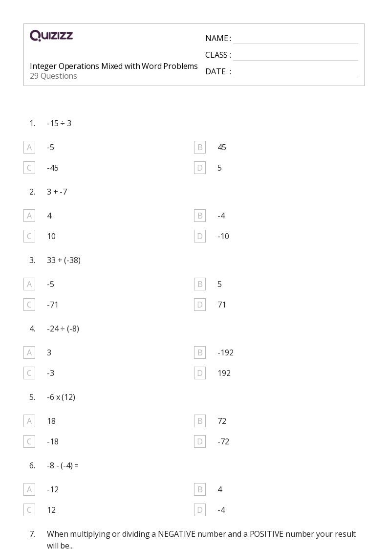 50+ Mixed Operation Word Problems worksheets for 6th Grade on Quizizz Free & Printable