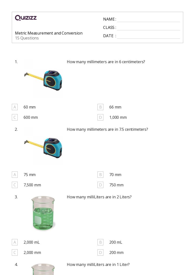50+ Metric Measurement worksheets for 6th Year on Quizizz Free