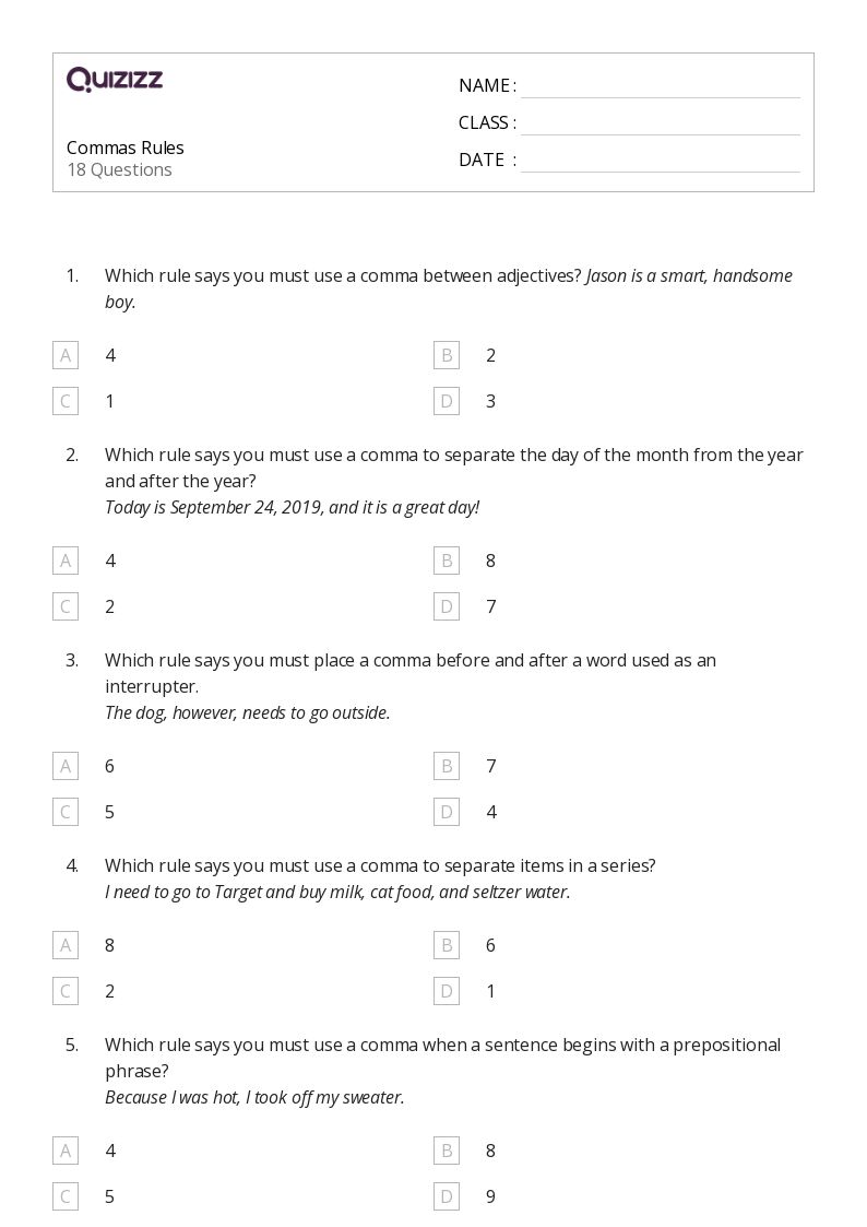 50+ Commas After an Introductory Phrase worksheets for 5th Grade on Quizizz Free & Printable