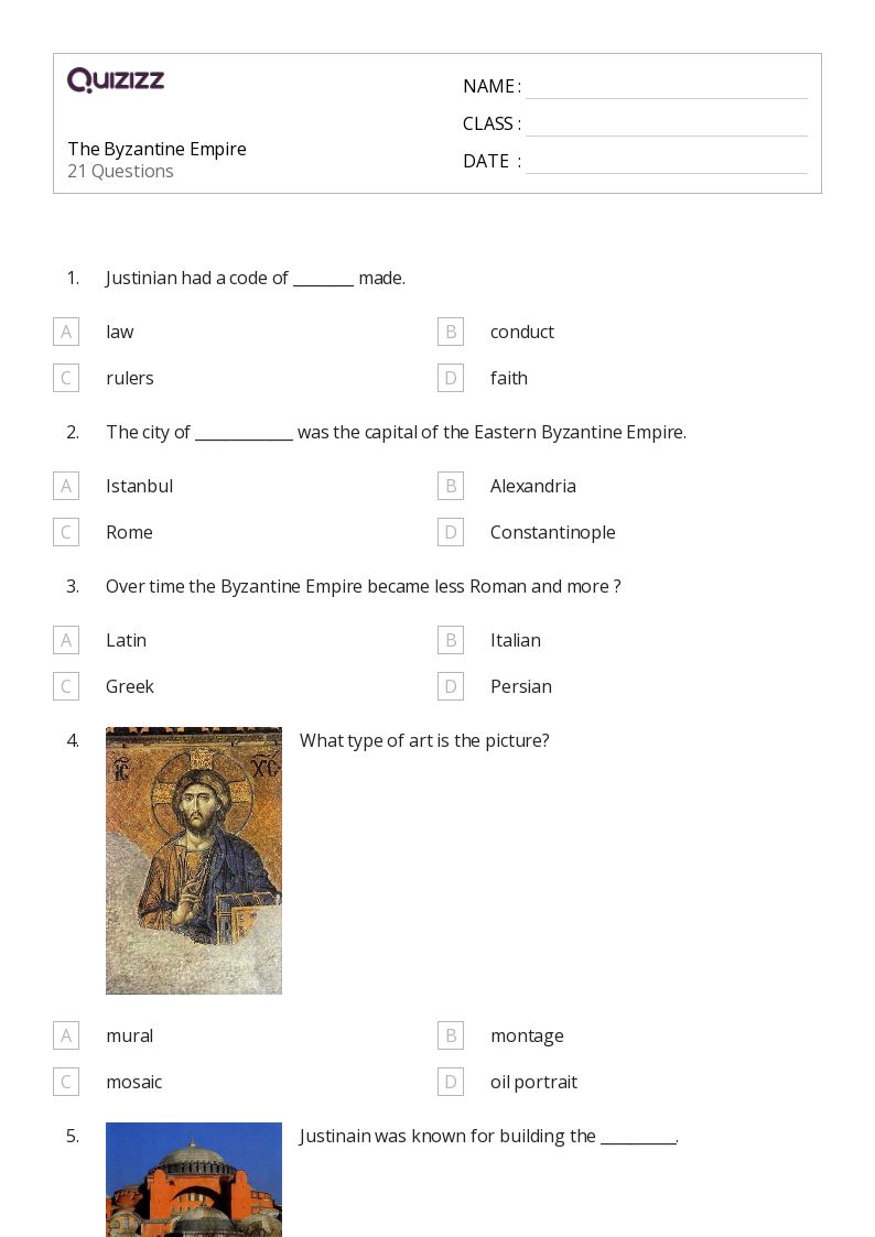 50+ the byzantine empire worksheets on Quizizz Free & Printable
