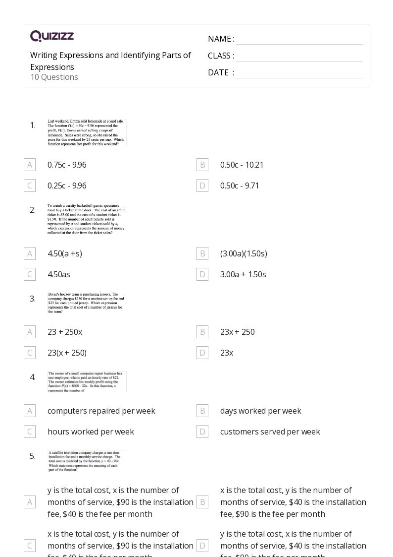 50+ Writing Expressions worksheets for 8th Grade on Quizizz Free & Printable