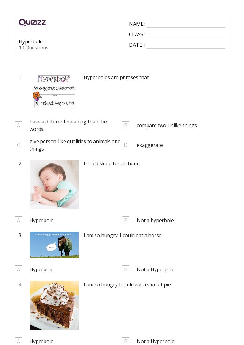 50+ Hyperbole worksheets on Quizizz | Free & Printable