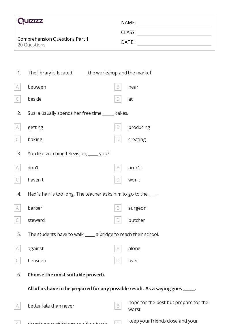 50+ Comprehension Questions worksheets for 4th Class on Quizizz Free