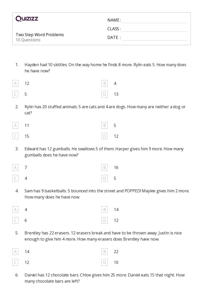 50+ TwoStep Word Problems worksheets for 2nd Class on Quizizz Free