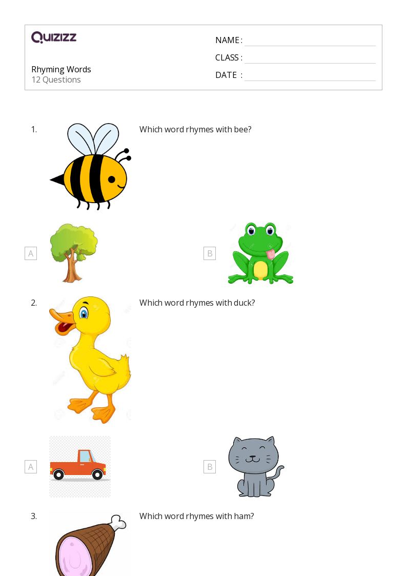 50+ Rhyming Words worksheets for Kindergarten on Quizizz Free & Printable