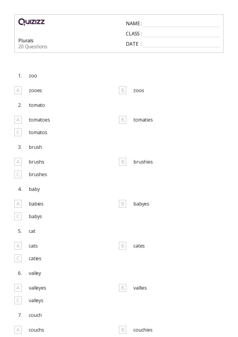 50+ Plurals worksheets for 4th Grade on Quizizz Free & Printable