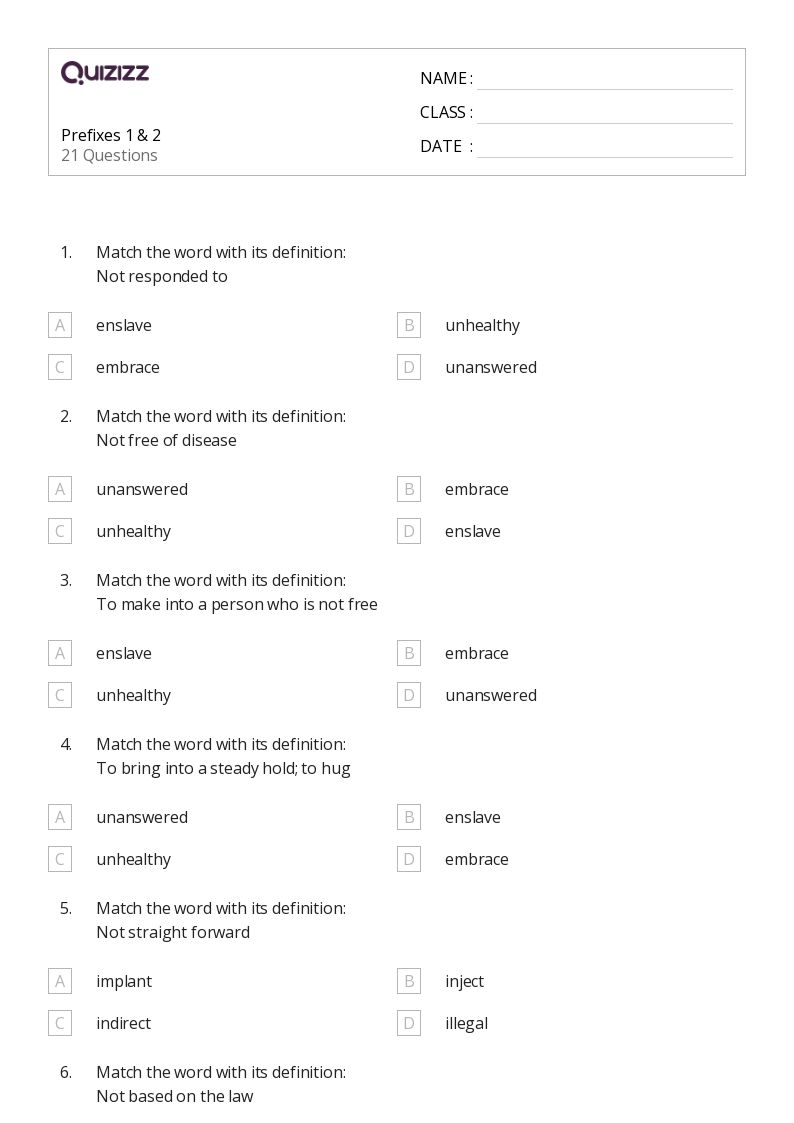 50+ Prefixes worksheets for 8th Grade on Quizizz Free & Printable