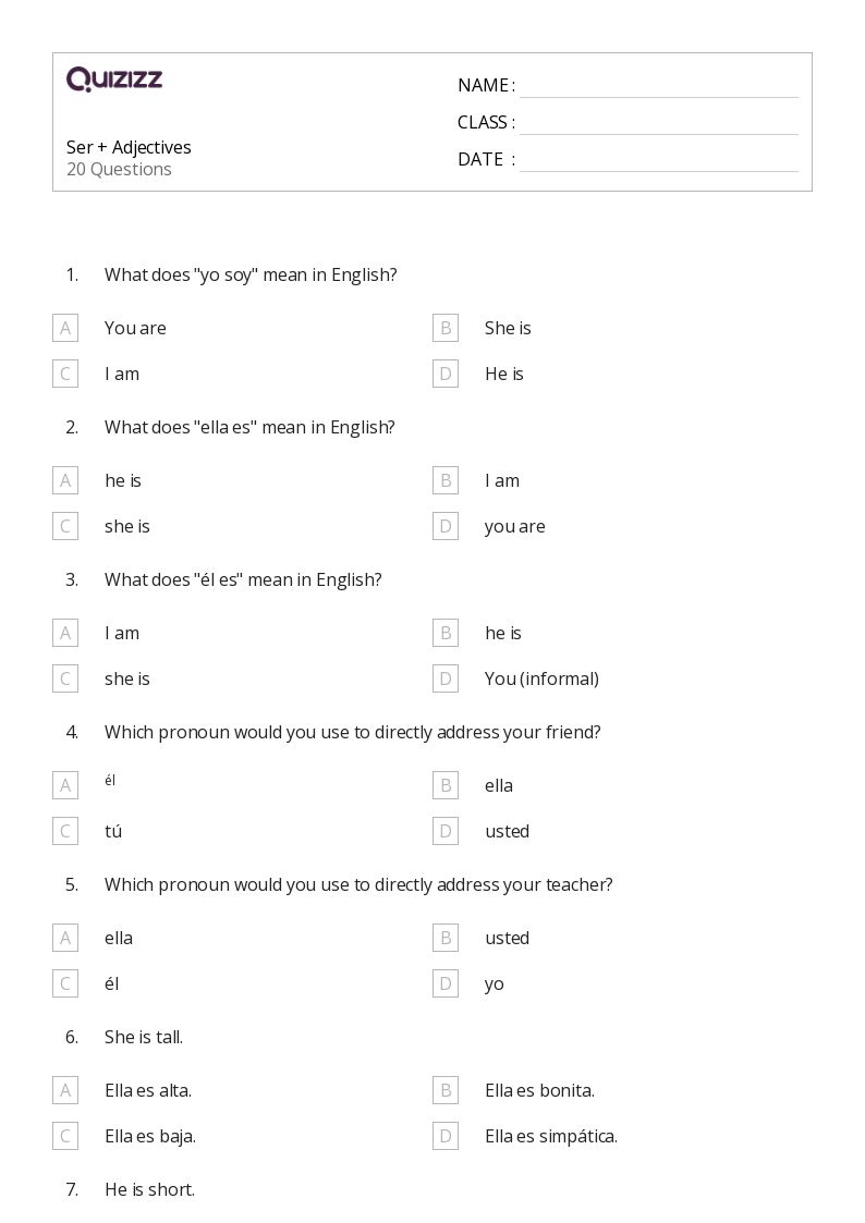 50+ Adjectives worksheets for 7th Grade on Quizizz | Free & Printable