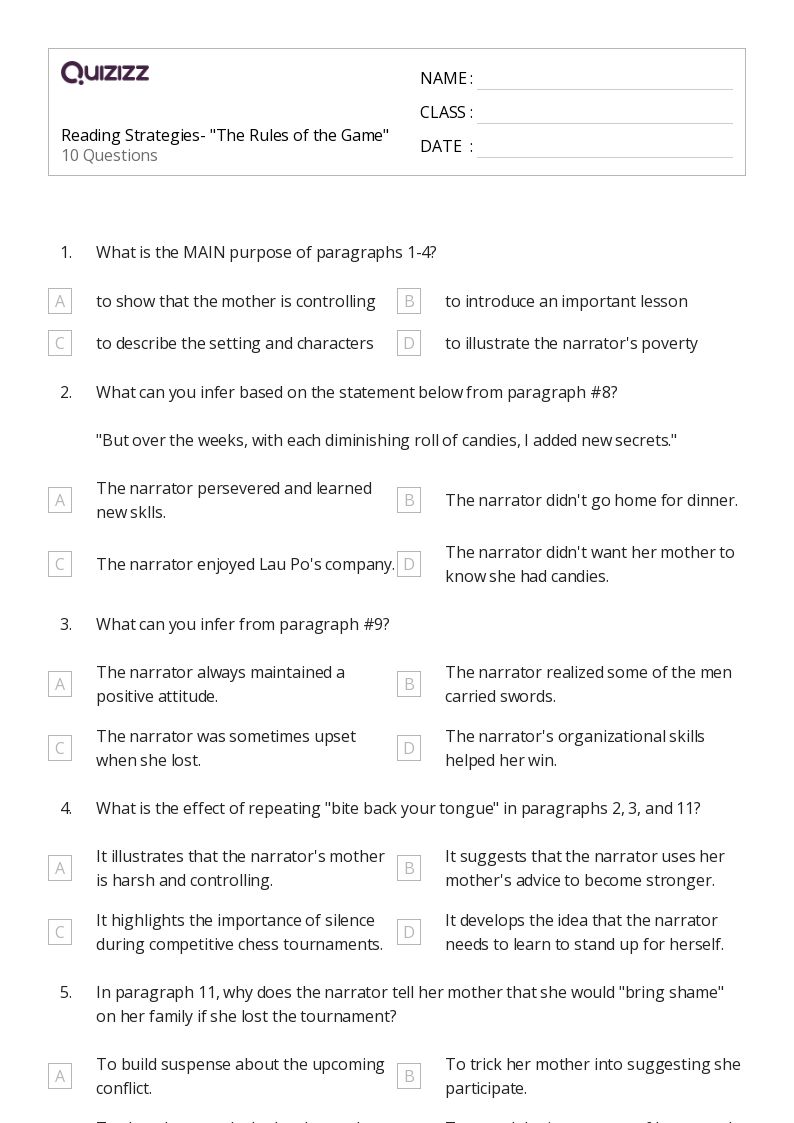 50+ Reading Comprehension Strategies worksheets for 7th Grade on Quizizz Free & Printable