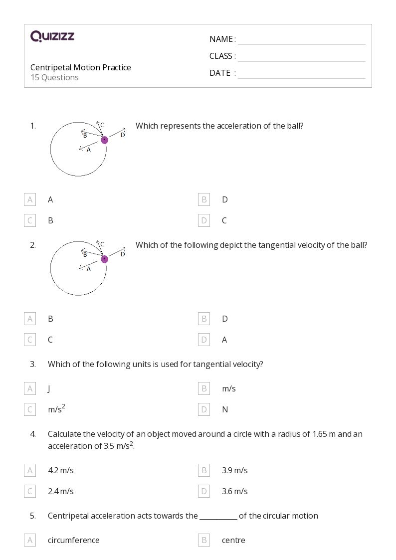 50+ centripetal acceleration worksheets for 12th Year on Quizizz Free & Printable
