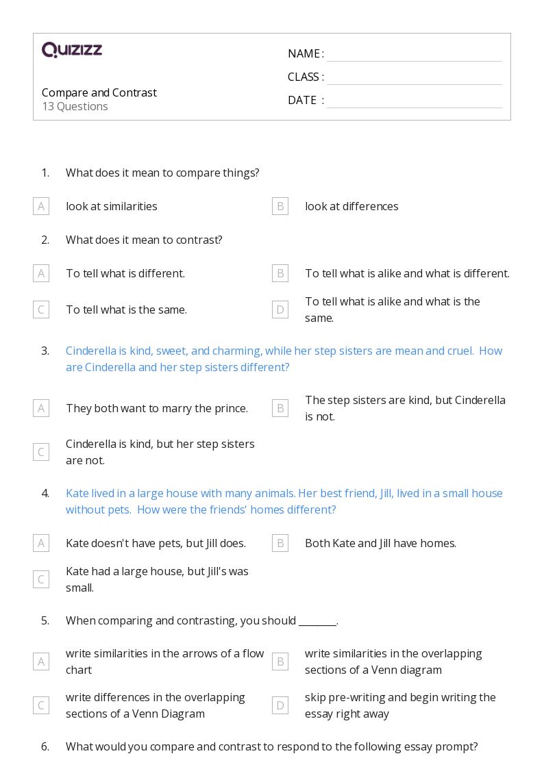 50+ Comparing and Contrasting worksheets for 4th Grade on Quizizz