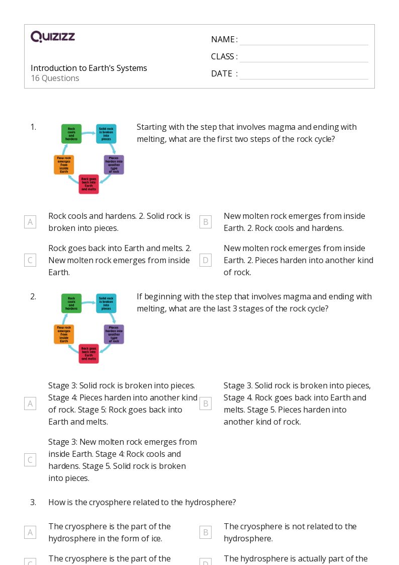 50+ Earth's Systems worksheets for 6th Grade on Quizizz Free & Printable
