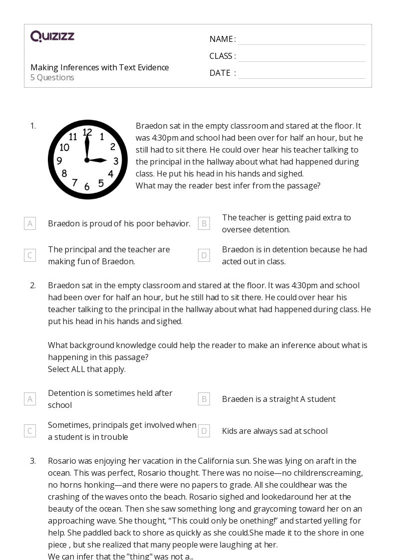 50+ Text Evidence worksheets for 4th Grade on Quizizz Free & Printable