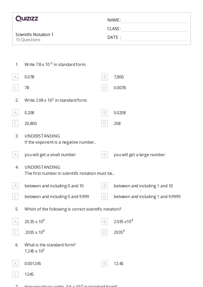 50+ Scientific Notation worksheets for 5th Grade on Quizizz | Free