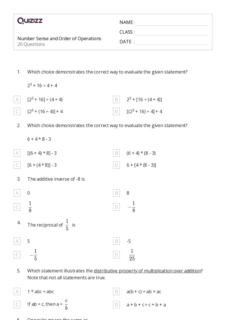 50+ Number Sense worksheets for 7th Grade on Quizizz Free & Printable