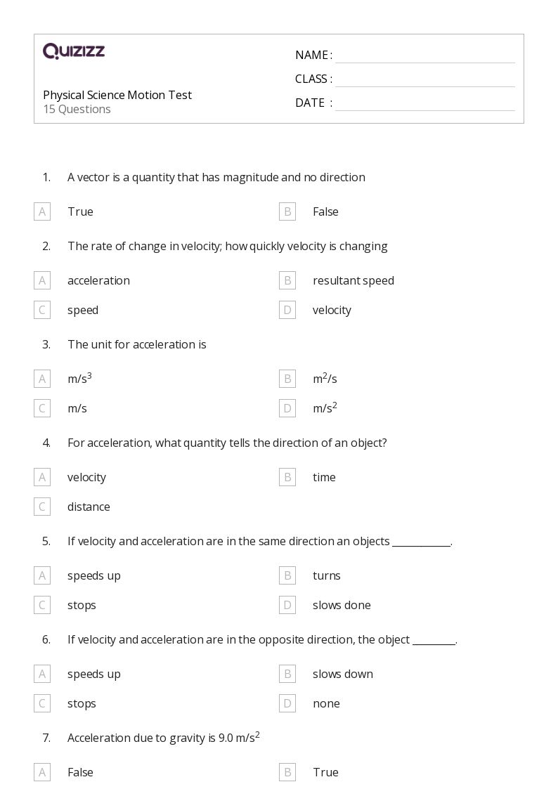 50+ Physical Science worksheets for 9th Class on Quizizz Free & Printable