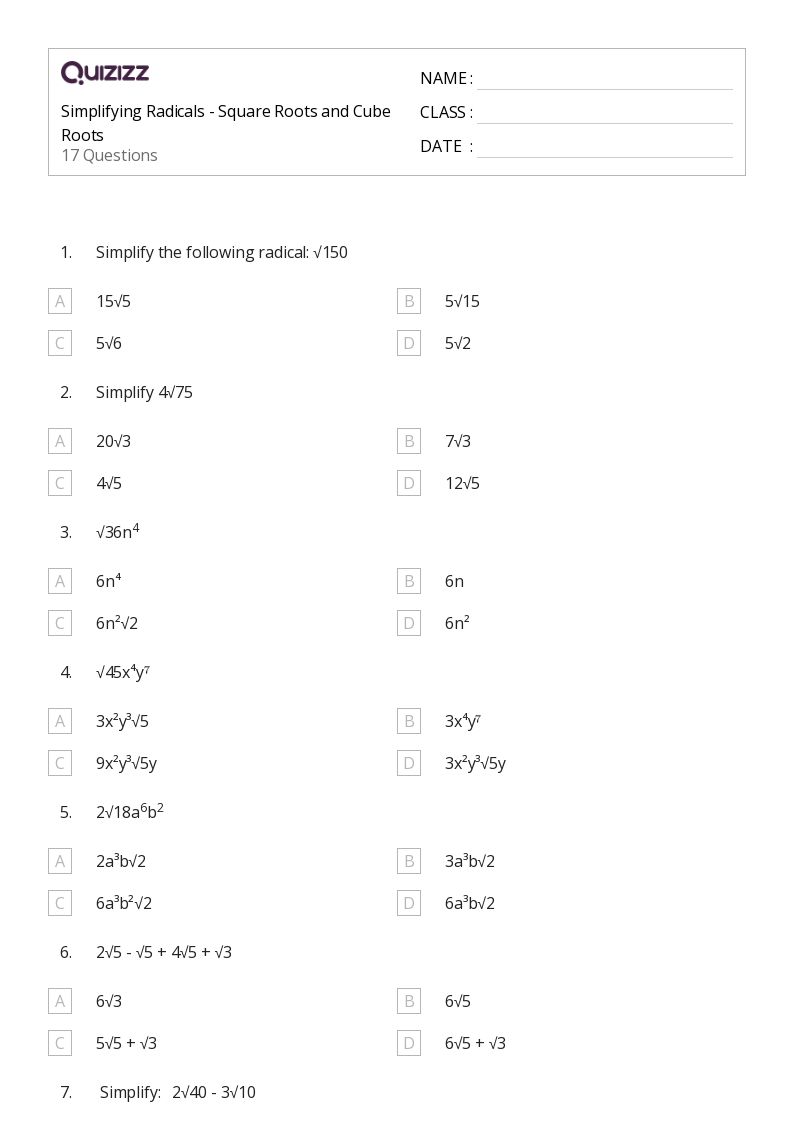 50+ cube roots worksheets on Quizizz | Free & Printable