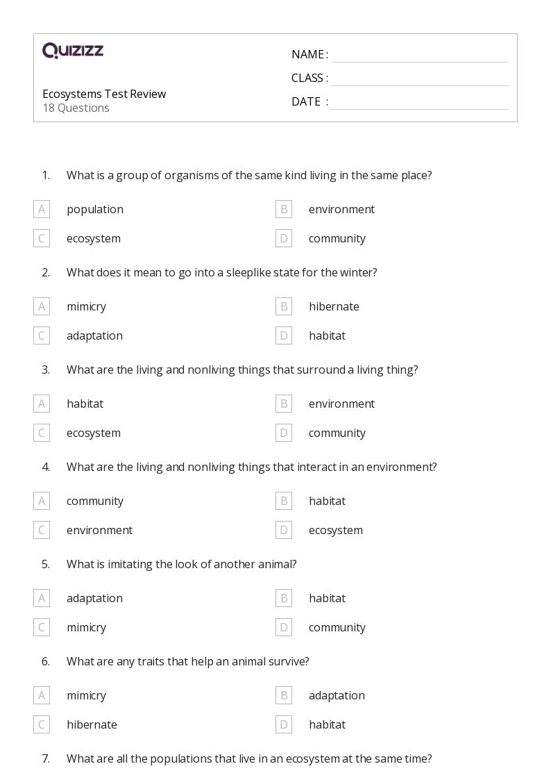 50+ Ecosystems worksheets for 3rd Grade on Quizizz Free & Printable